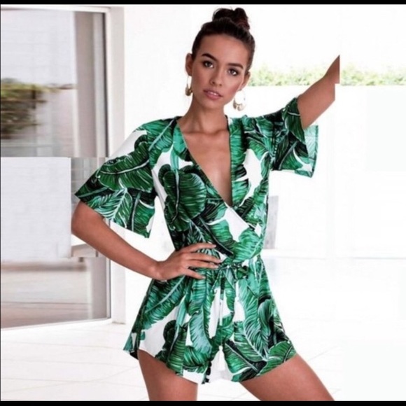 🤩Tropical Leaf Print Romper - Picture 2 of 8